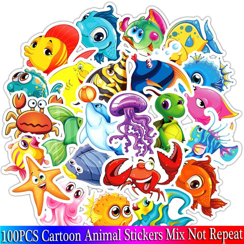 100PCS Animal Cartoon Stickers Undersea